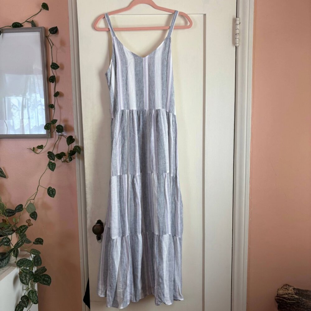 Splendid Collection Striped Tiered Maxi Dress Blue/White Adjustable Straps NWT